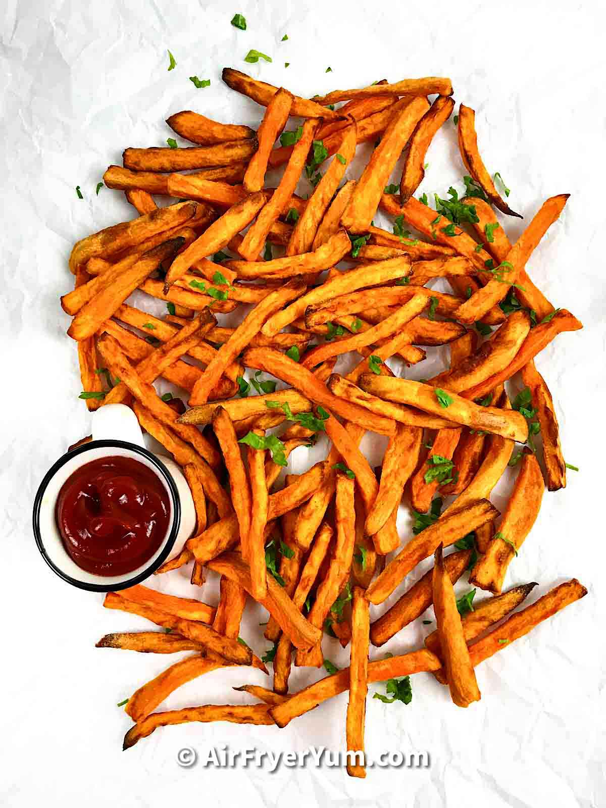 Seasoned Air fryer sweet potato fries from scratch. Air Fryer Yum
