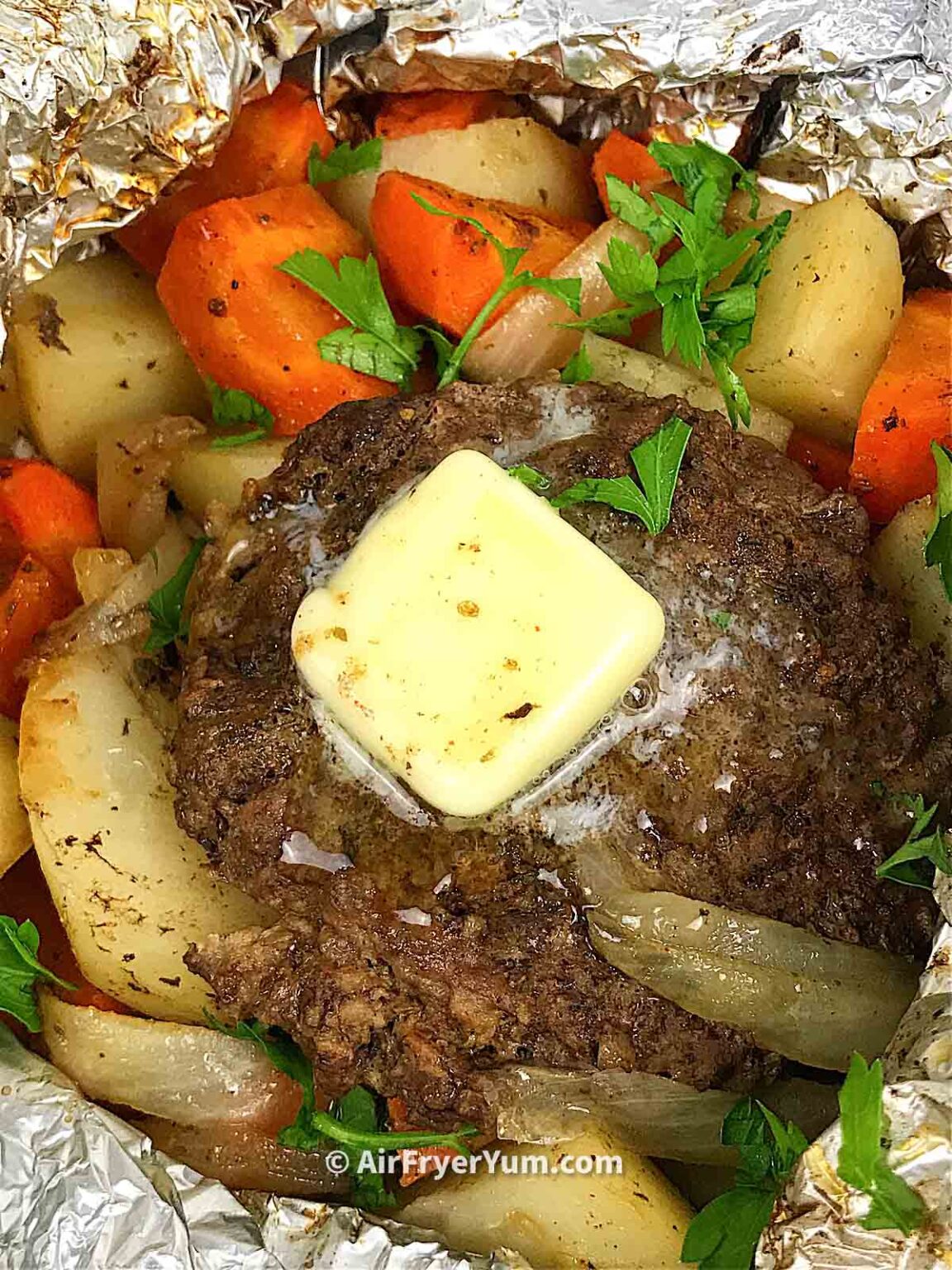 Air fryer Hamburger Hobo Packets (Hobo foil dinners) Air Fryer Yum