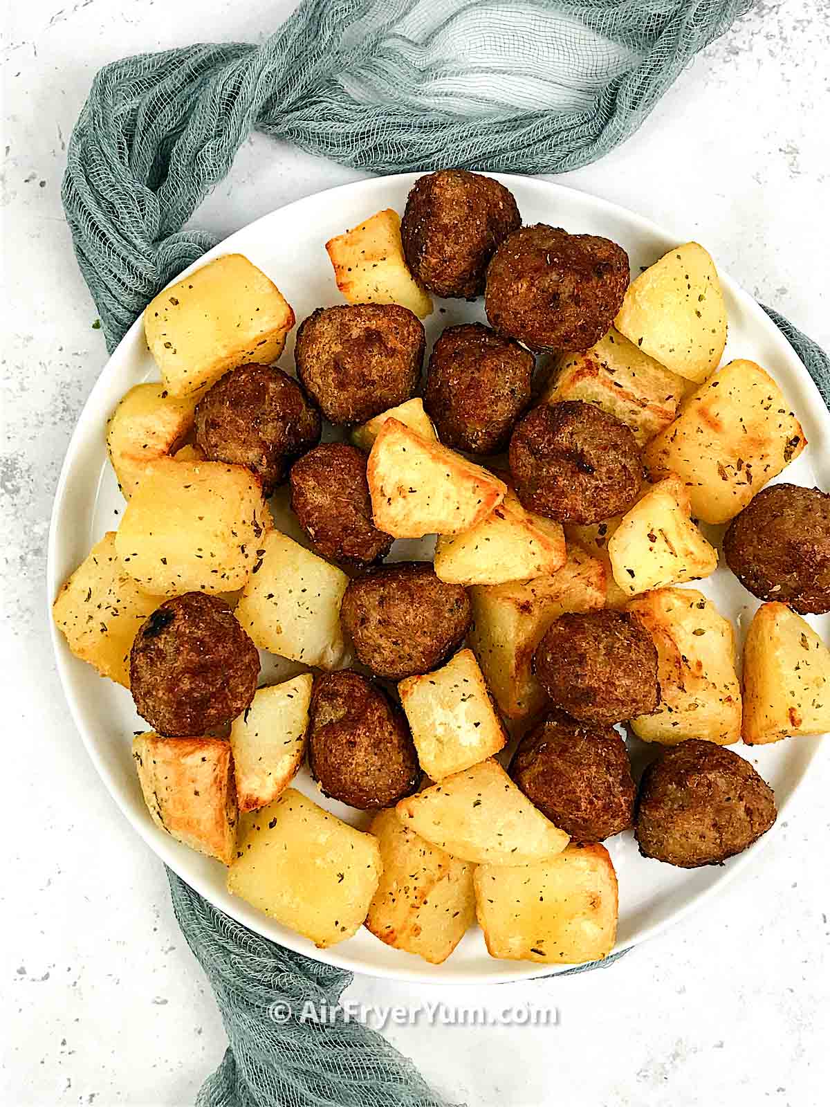 Meatballs and Potatoes in the Air fryer Air Fryer Yum